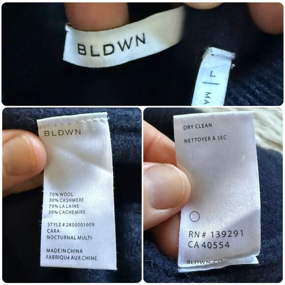 BLDWN Cara Cashmere Blend Color Block Sweater in Nocturnal Multi - Large - Picture 7 of 8